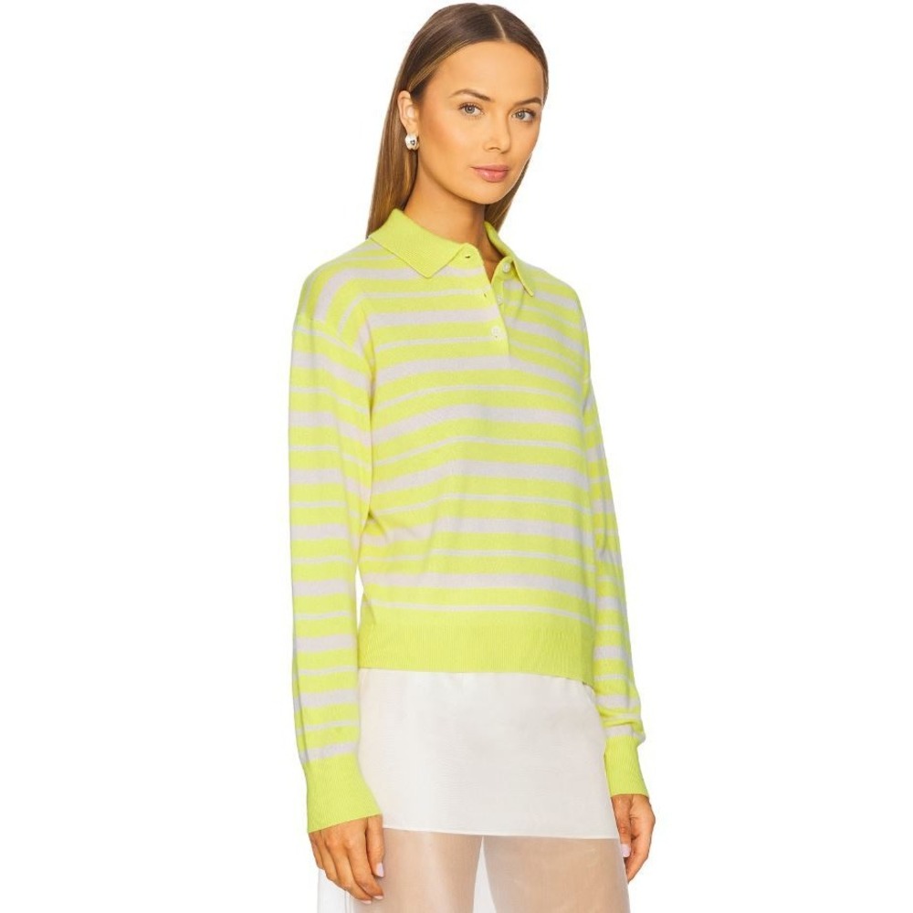 Guest in Residence Women Collegiate Stripe Polo Cashmere Sweater SMALL NWT - Picture 2 of 9